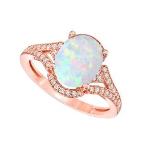 14K Rose Gold over Sterling Silver Oval Lab Created Opal and Lab Created White Sapphire Ring