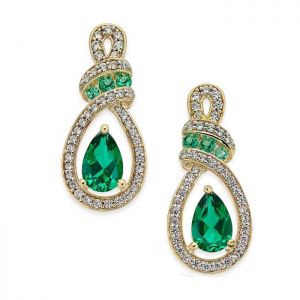 14K Yellow Gold Emerald and 1/4 CT. T.W. Diamond Drop Earrings 