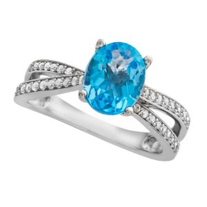 Sterling Silver Blue Topaz and Lab-Created White Sapphire Ring