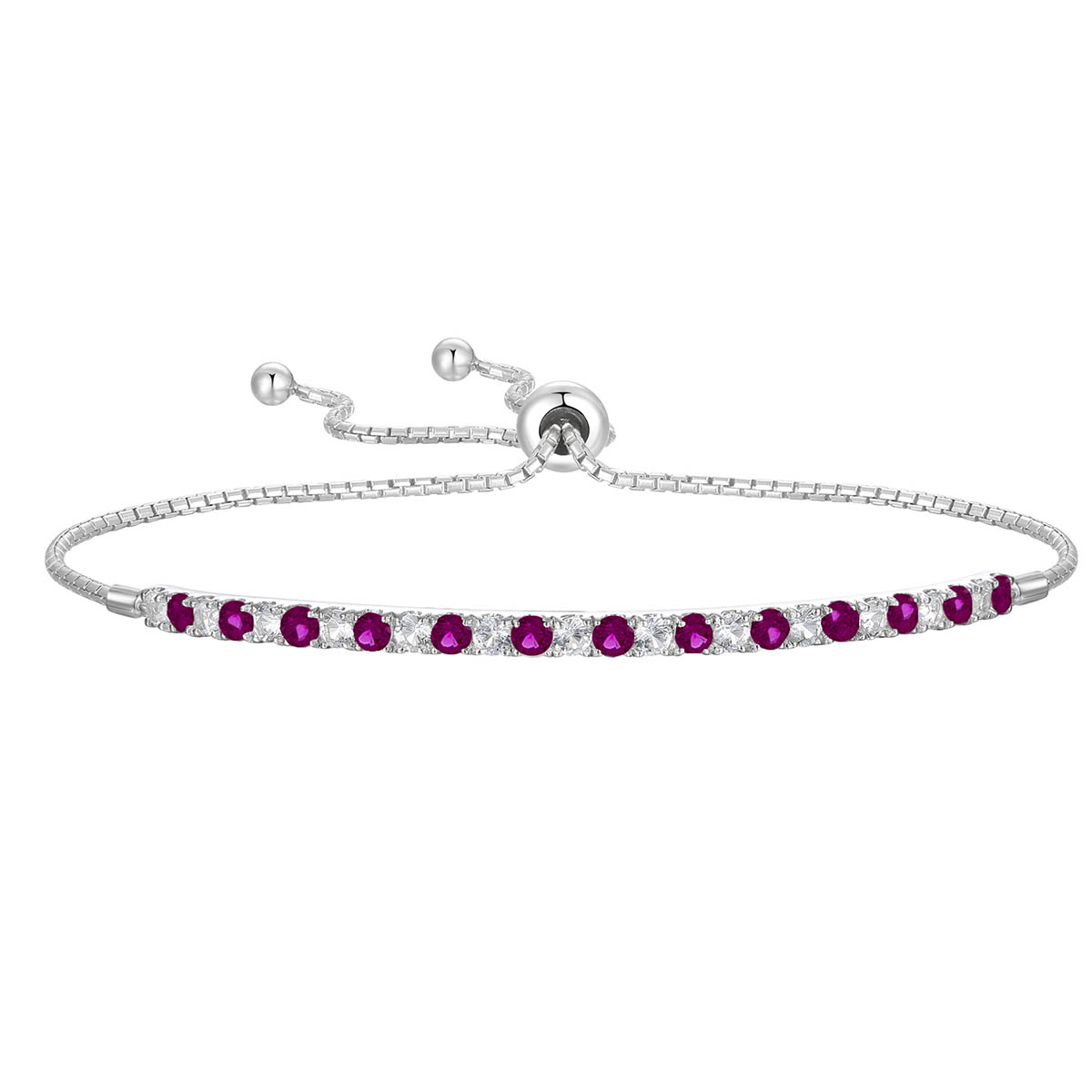 Sterling Silver Lab Created Ruby and Lab Created Sapphire Bolo Bracelet